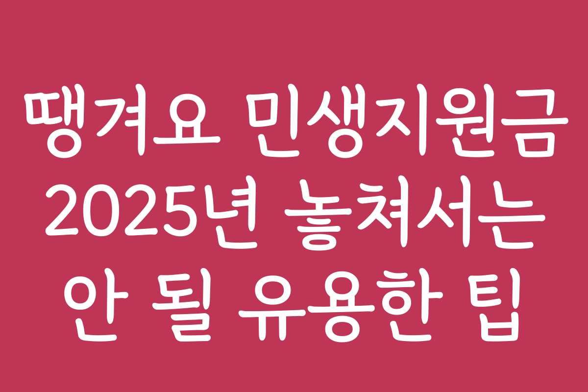 땡겨요 민생지원금 2025년 놓쳐서는 안 될 유용한 팁