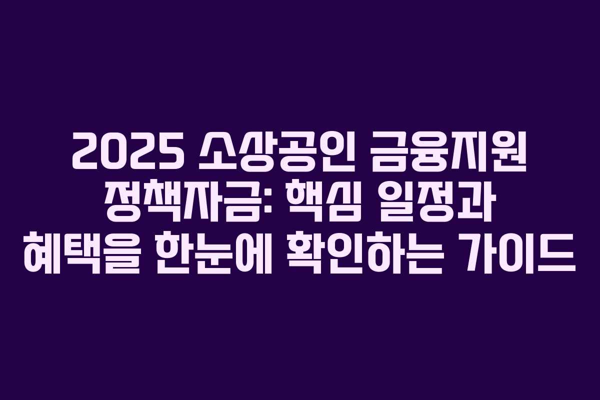 2025 소상공인 금융지원 정책자금: 핵심 일정과 혜택을 한눈에 확인하는 가이드