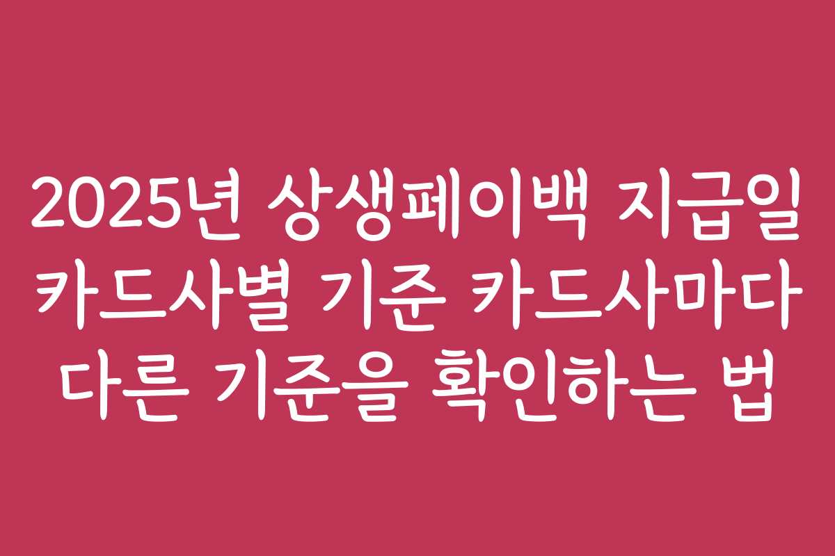 2025년 상생페이백 지급일 카드사별 기준 카드사마다 다른 기준을 확인하는 법