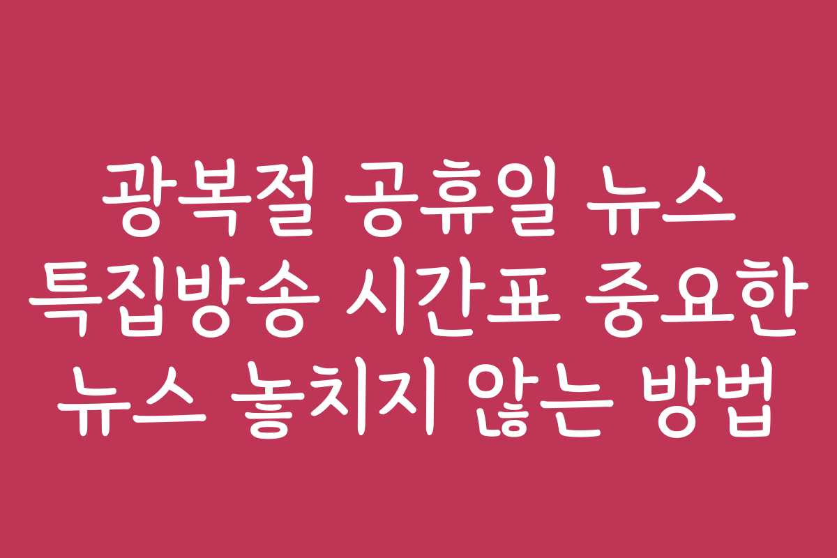 광복절 공휴일 뉴스 특집방송 시간표 중요한 뉴스 놓치지 않는 방법