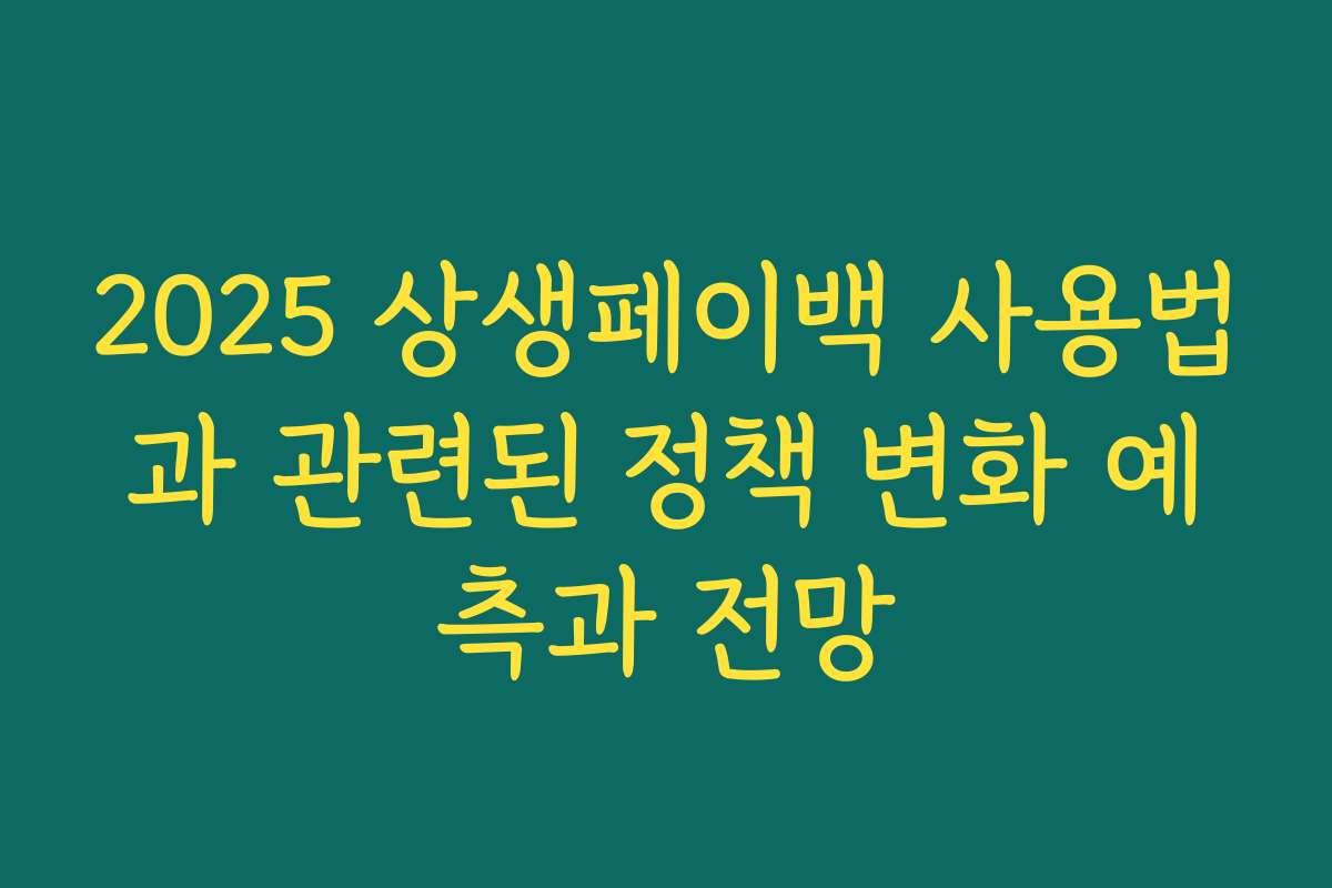 2025 상생페이백 사용법과 관련된 정책 변화 예측과 전망