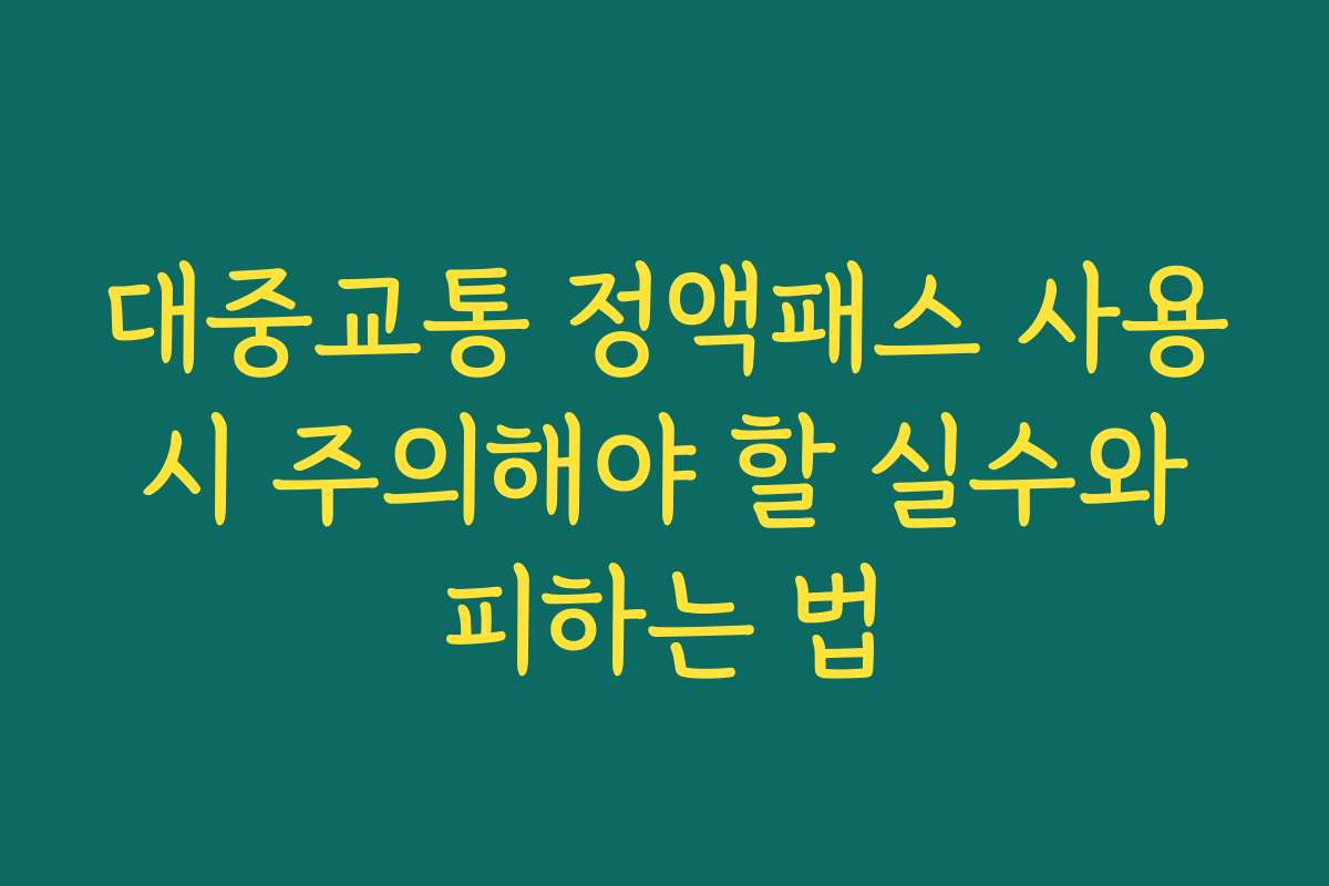 대중교통 정액패스 사용 시 주의해야 할 실수와 피하는 법