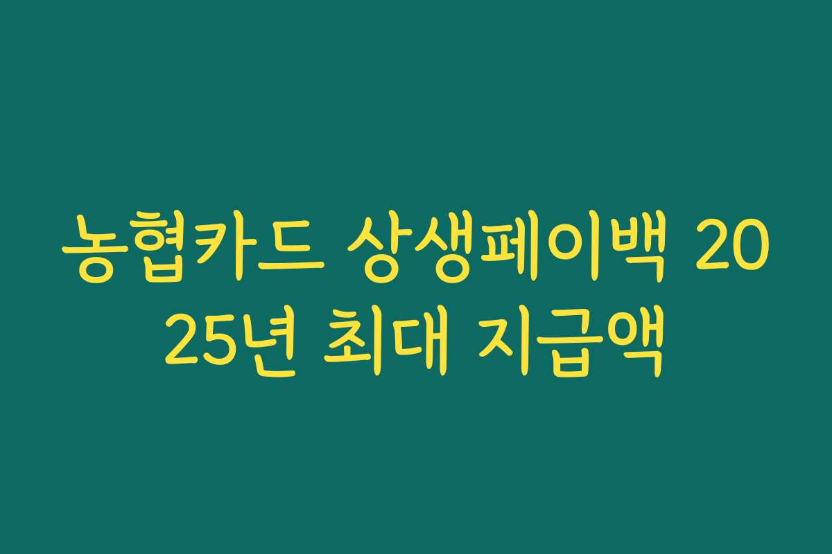 농협카드 상생페이백 2025년 최대 지급액