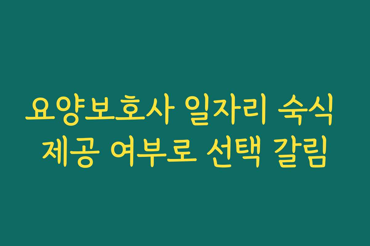 요양보호사 일자리 숙식 제공 여부로 선택 갈림