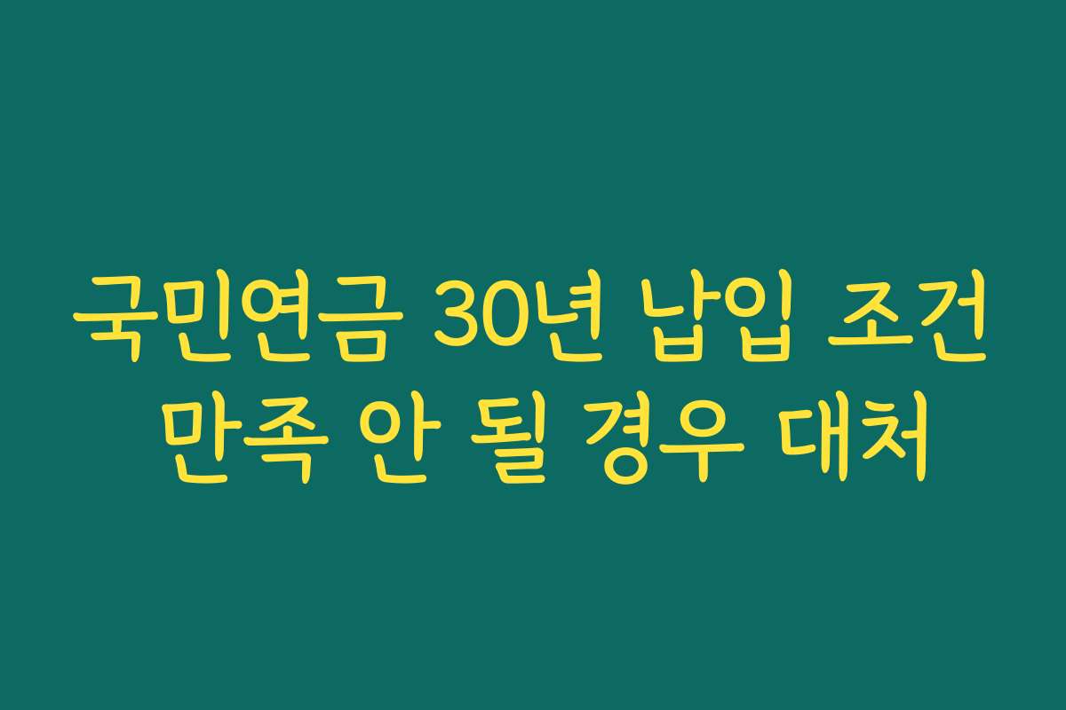 국민연금 30년 납입 조건 만족 안 될 경우 대처