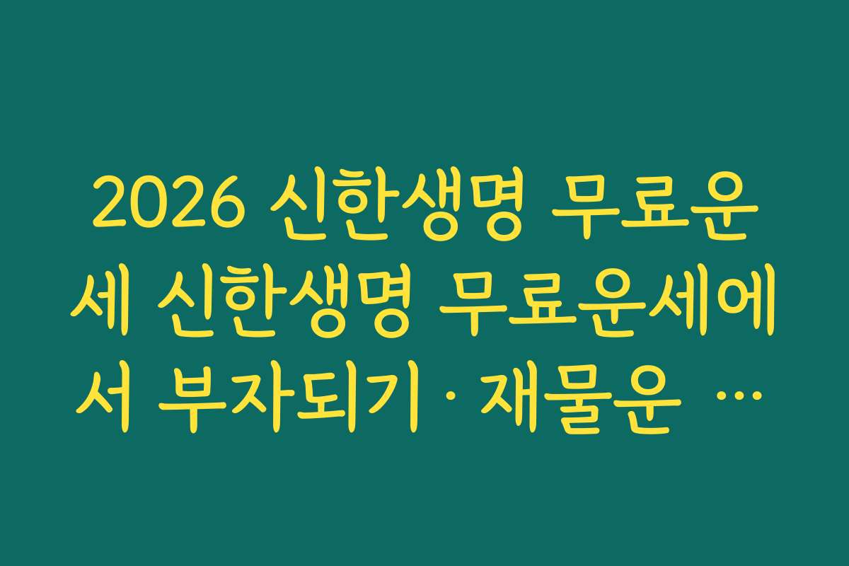 2026 신한생명 무료운세 신한생명 무료운세에서 부자되기·재물운 특화 콘텐츠 보는 방법