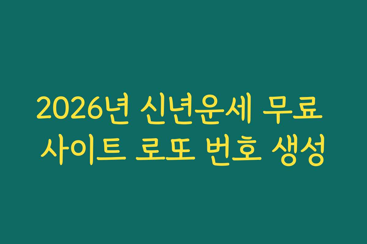 2026년 신년운세 무료 사이트 로또 번호 생성