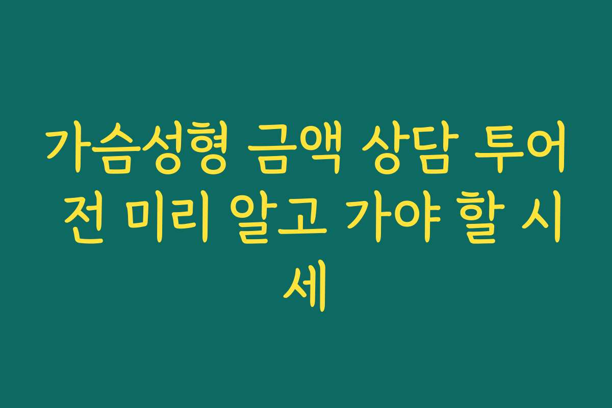 가슴성형 금액 상담 투어 전 미리 알고 가야 할 시세