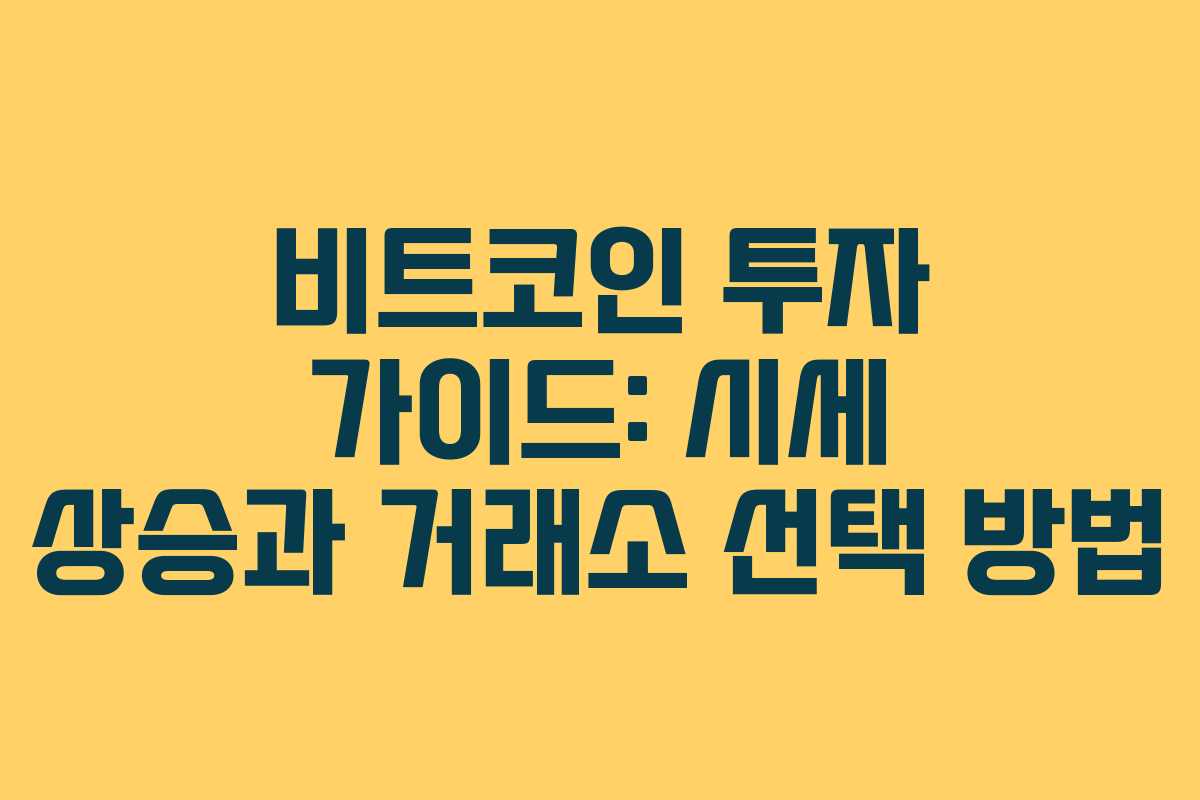 비트코인 투자 가이드: 시세 상승과 거래소 선택 방법