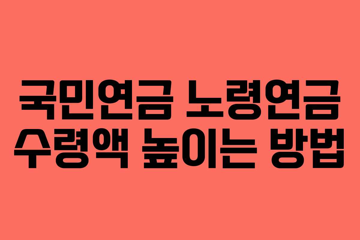 국민연금 노령연금 수령액 높이는 방법