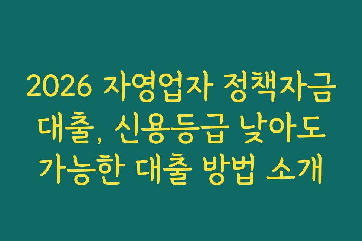 2026 자영업자 정책자금 대출, 신용등급 낮아도 가능한 대출 방법 소개