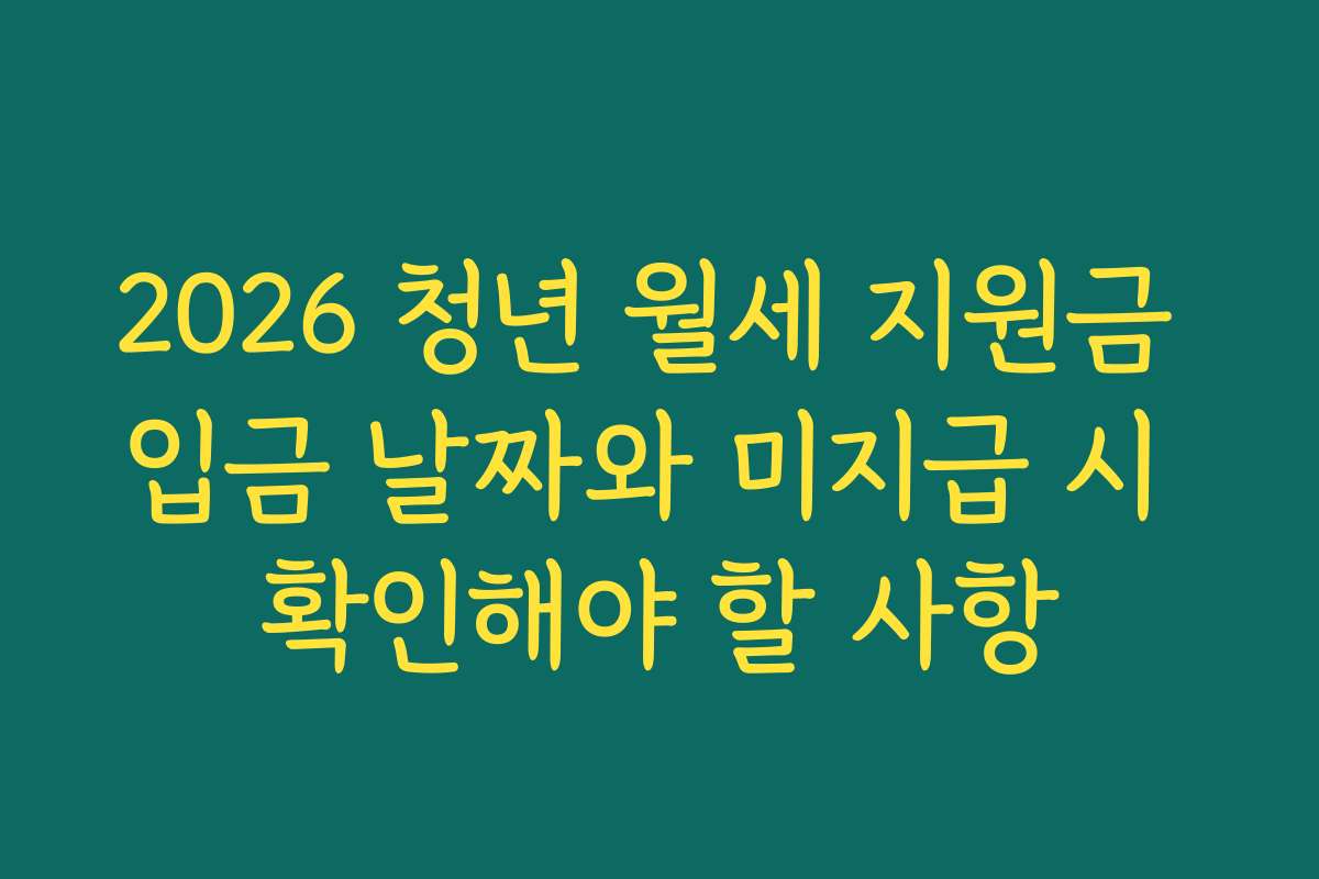2026 청년 월세 지원금 입금 날짜와 미지급 시 확인해야 할 사항