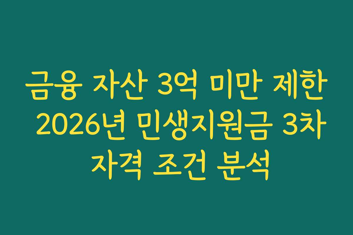 금융 자산 3억 미만 제한 2026년 민생지원금 3차 자격 조건 분석