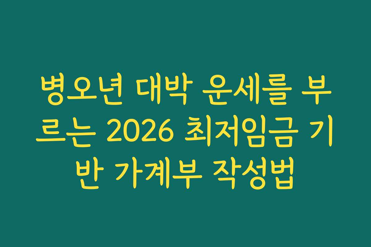병오년 대박 운세를 부르는 2026 최저임금 기반 가계부 작성법