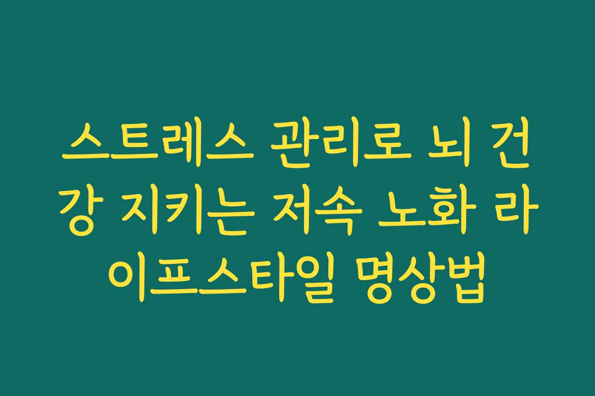 스트레스 관리로 뇌 건강 지키는 저속 노화 라이프스타일 명상법