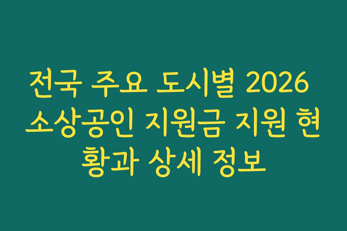 전국 주요 도시별 2026 소상공인 지원금 지원 현황과 상세 정보
