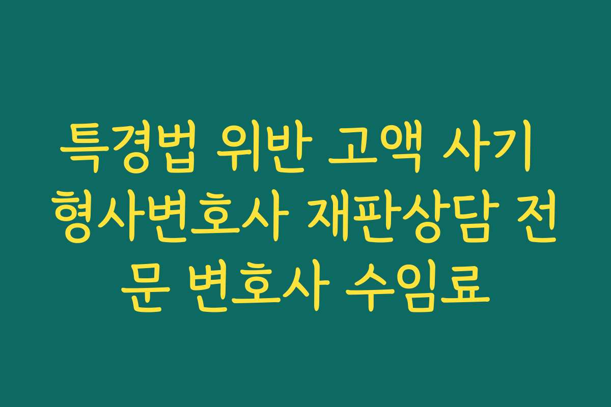 특경법 위반 고액 사기 형사변호사 재판상담 전문 변호사 수임료