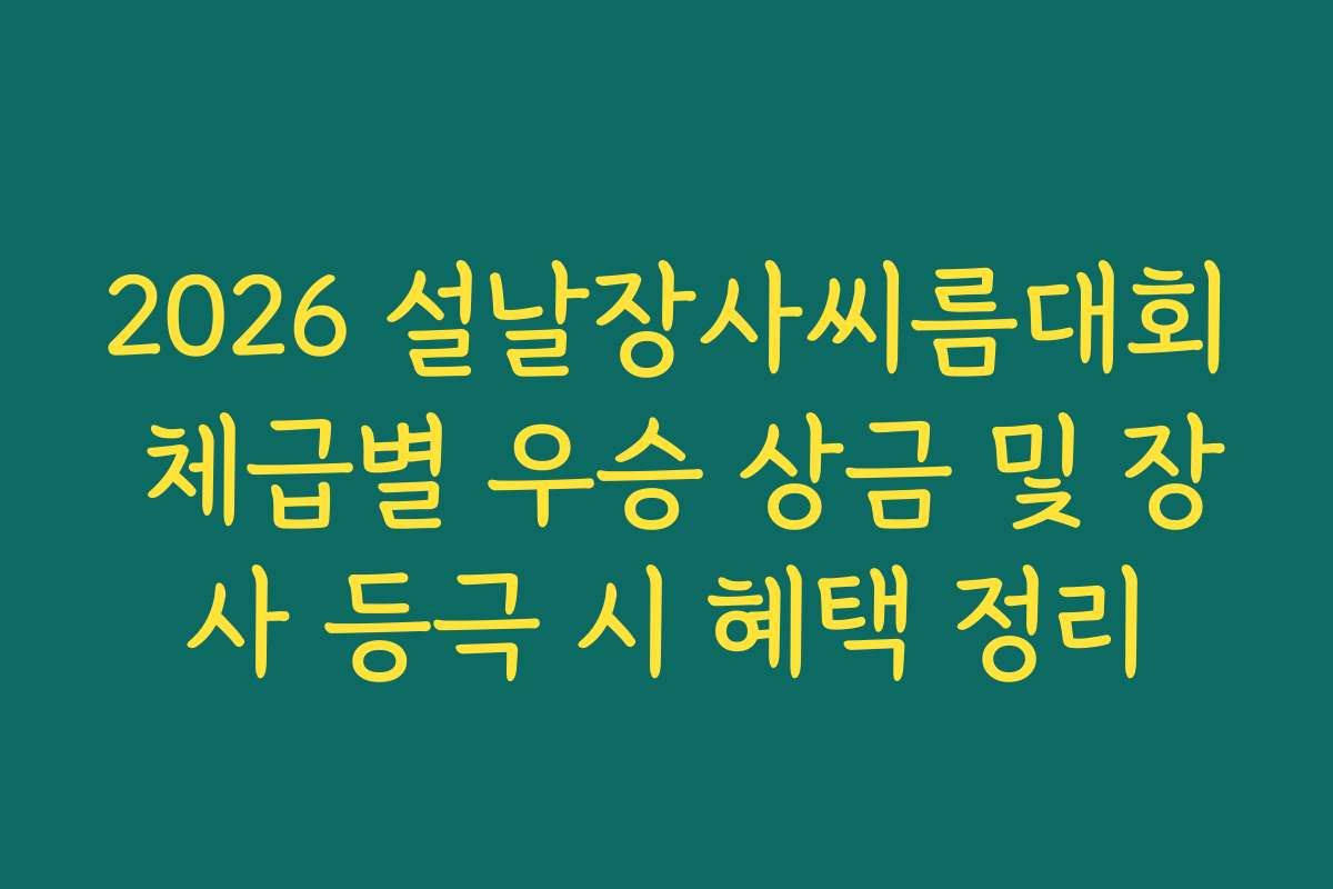 2026 설날장사씨름대회 체급별 우승 상금 및 장사 등극 시 혜택 정리