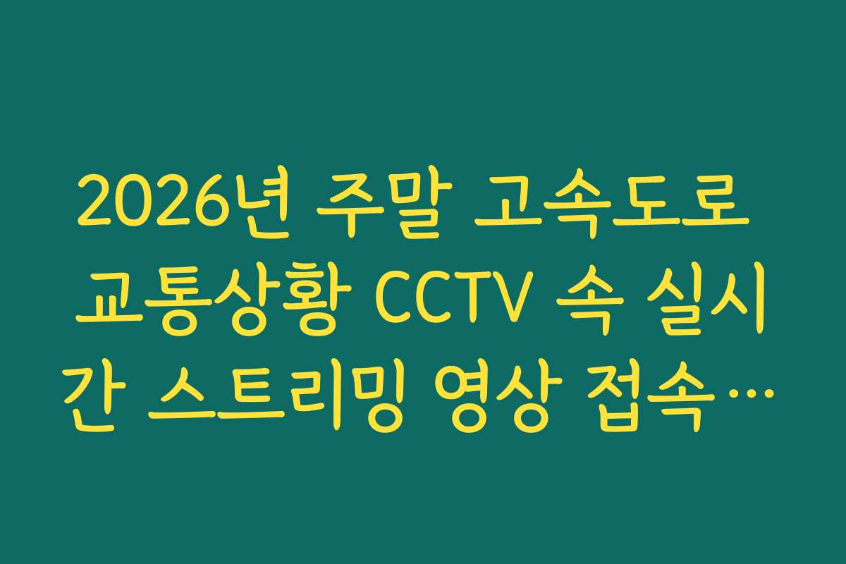 2026년 주말 고속도로 교통상황 CCTV 속 실시간 스트리밍 영상 접속 원활 구간 조회 방법