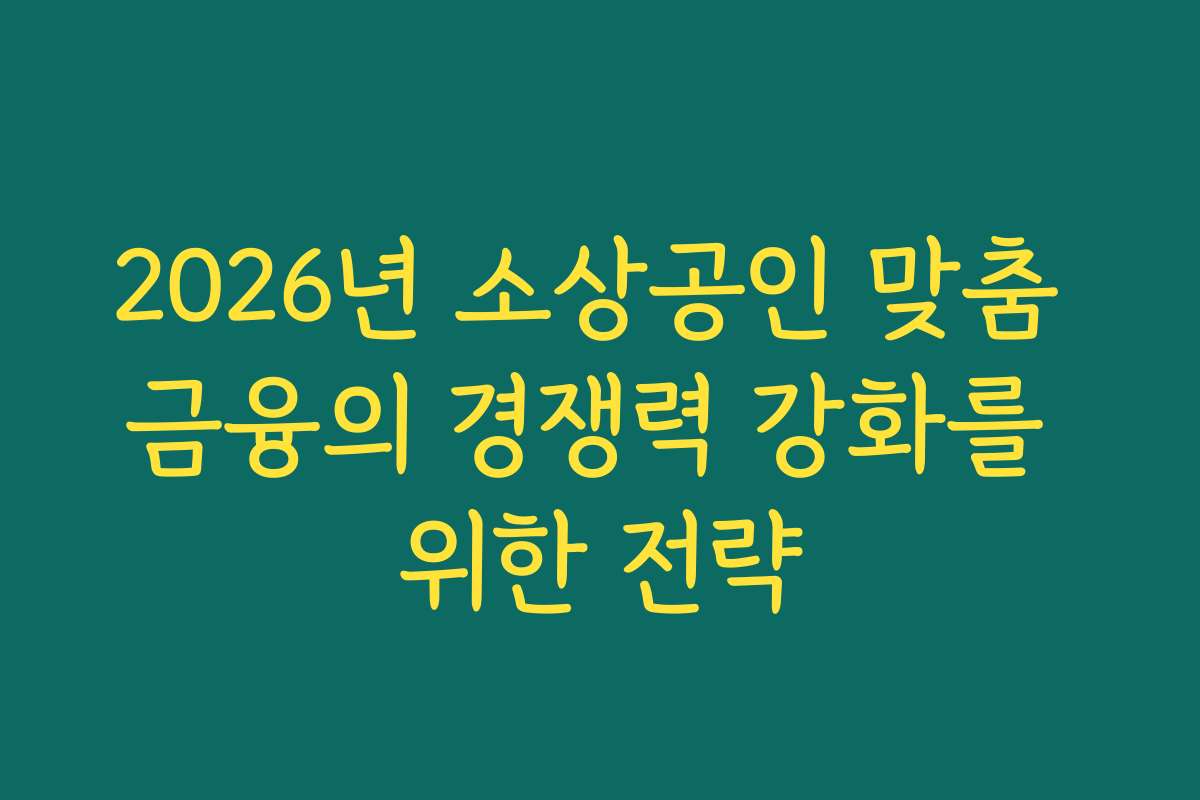 2026년 소상공인 맞춤 금융의 경쟁력 강화를 위한 전략