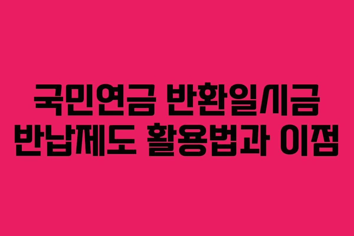 국민연금 반환일시금 반납제도 활용법과 이점