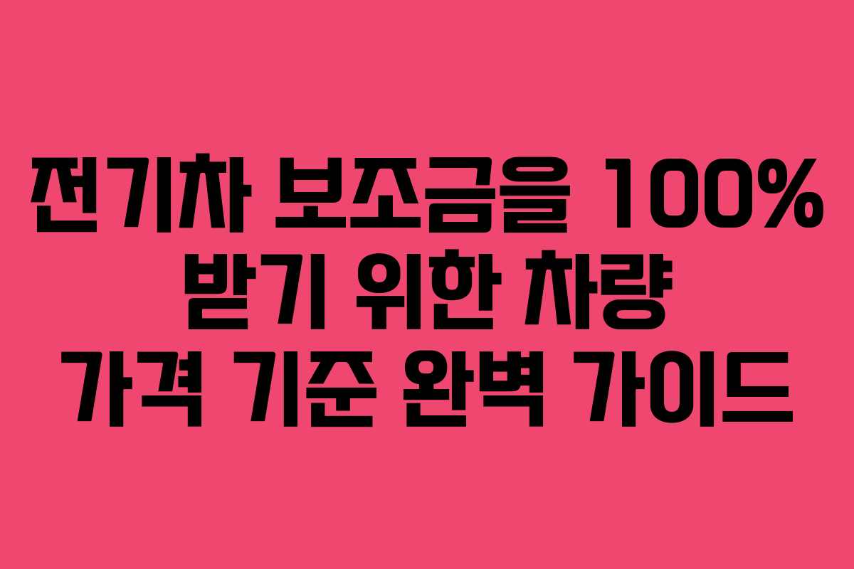 전기차 보조금을 100% 받기 위한 차량 가격 기준 완벽 가이드
