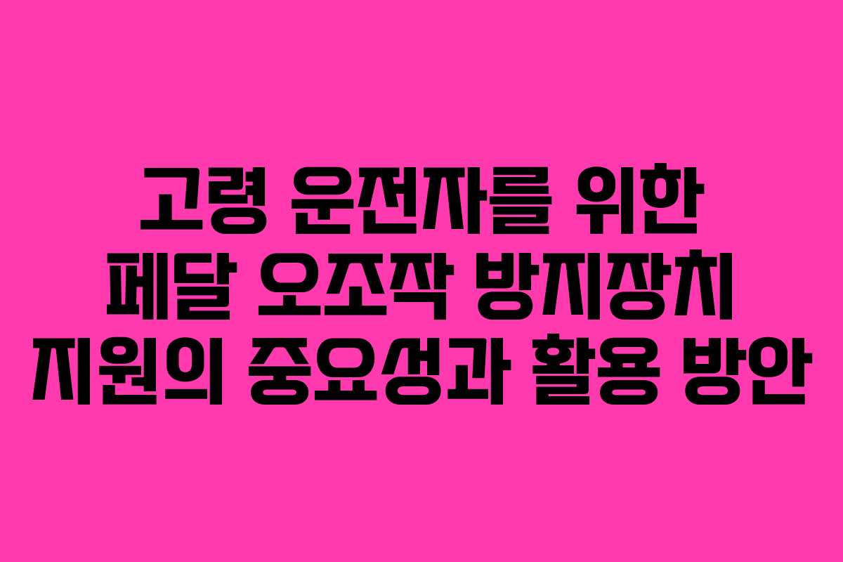고령 운전자를 위한 페달 오조작 방지장치 지원의 중요성과 활용 방안