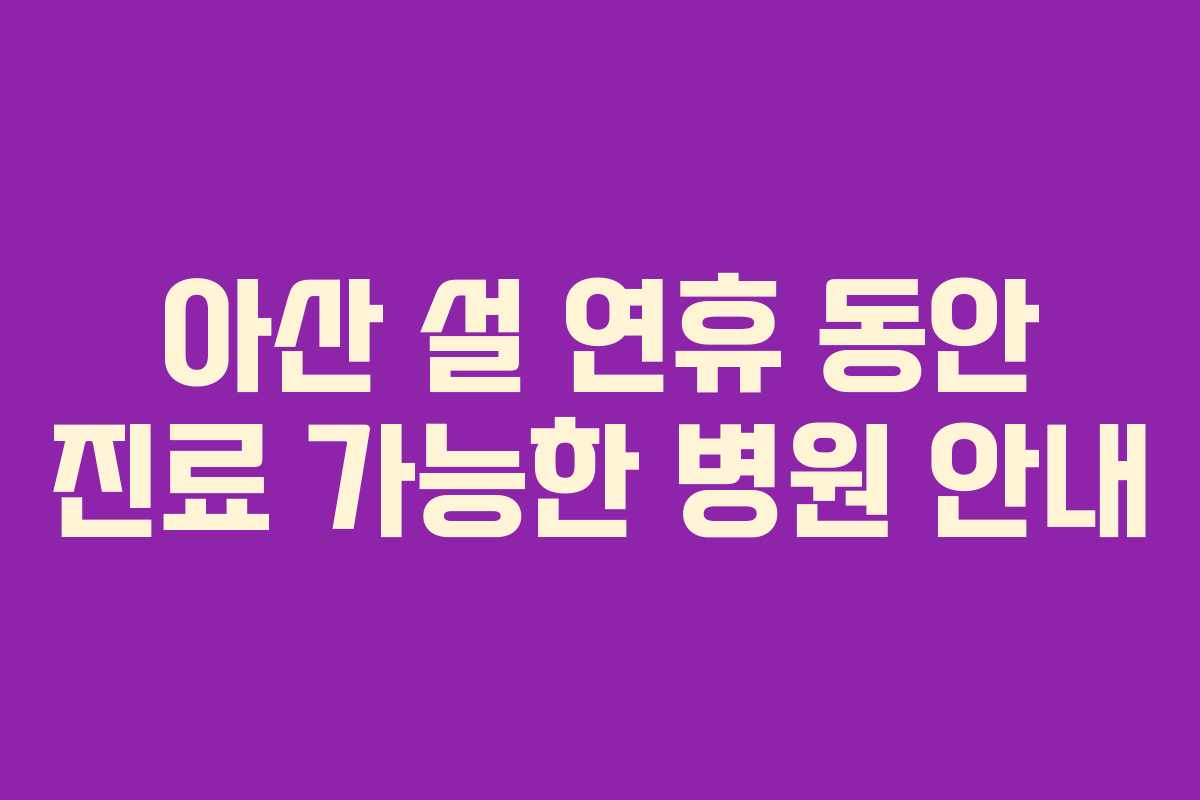 아산 설 연휴 동안 진료 가능한 병원 안내