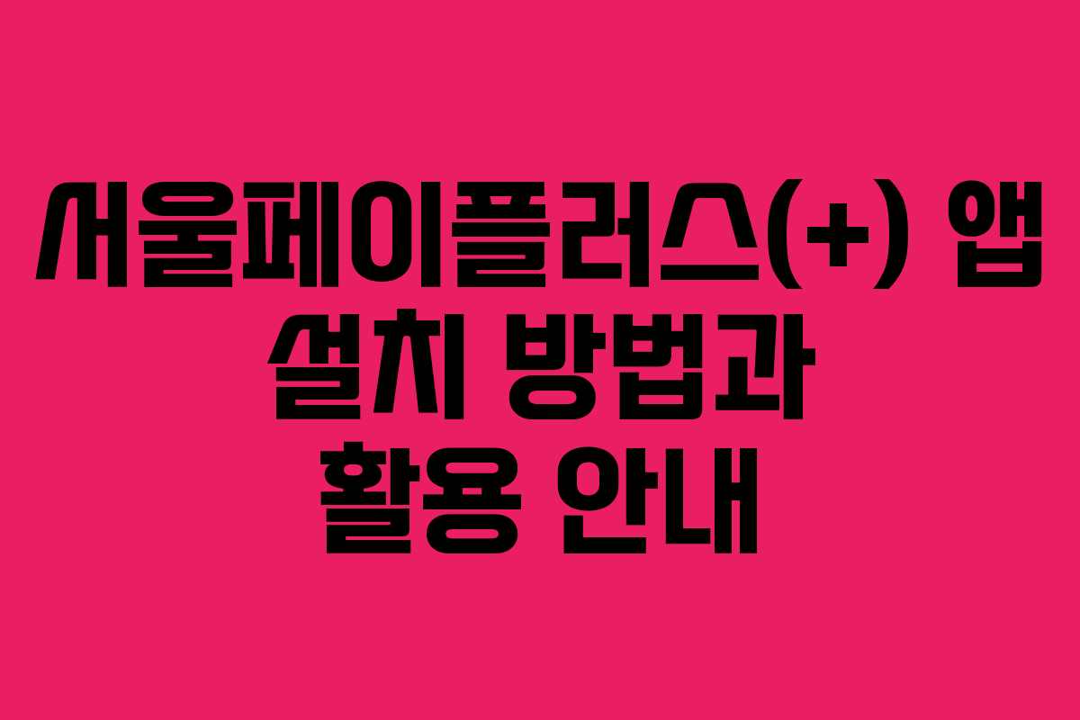 서울페이플러스(+) 앱 설치 방법과 활용 안내