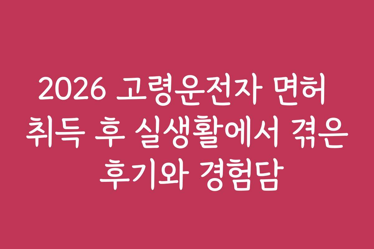 2026 고령운전자 면허 취득 후 실생활에서 겪은 후기와 경험담