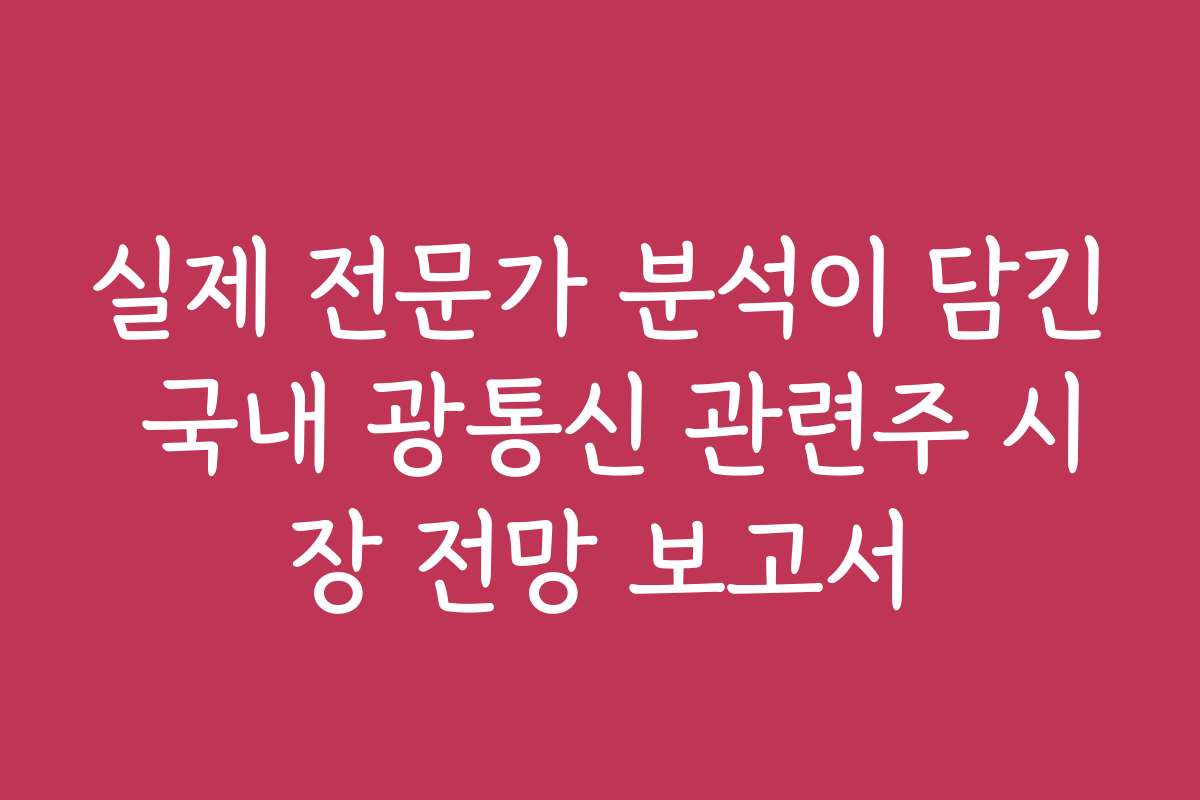 실제 전문가 분석이 담긴 국내 광통신 관련주 시장 전망 보고서