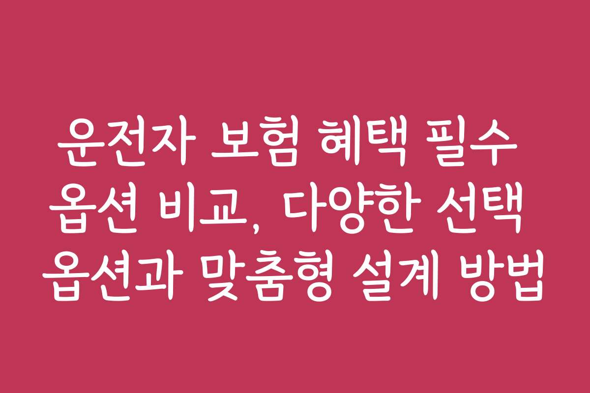 운전자 보험 혜택 필수 옵션 비교, 다양한 선택 옵션과 맞춤형 설계 방법