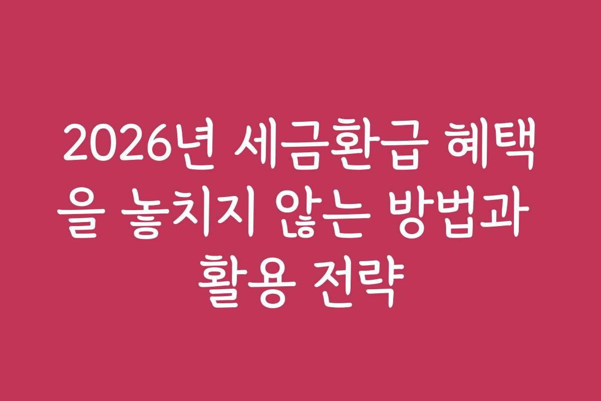 2026년 세금환급 혜택을 놓치지 않는 방법과 활용 전략