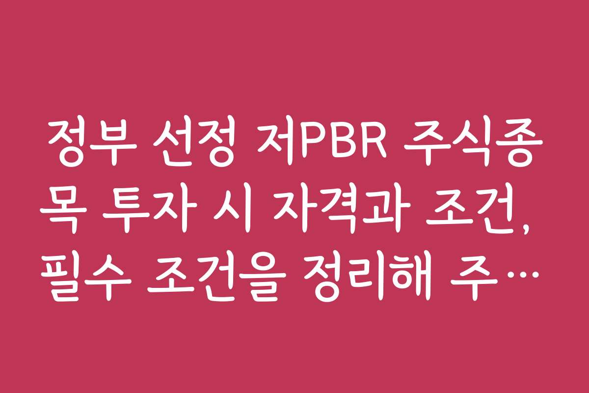 정부 선정 저PBR 주식종목 투자 시 자격과 조건, 필수 조건을 정리해 주세요