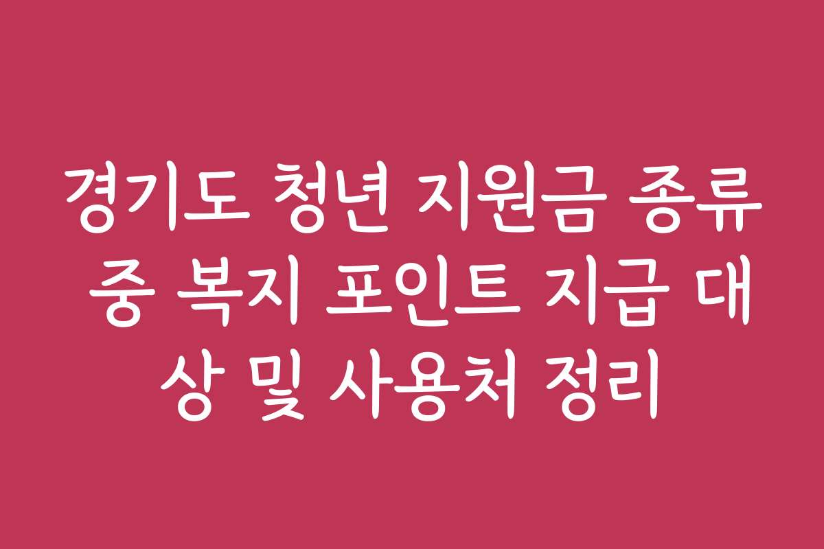 경기도 청년 지원금 종류 중 복지 포인트 지급 대상 및 사용처 정리