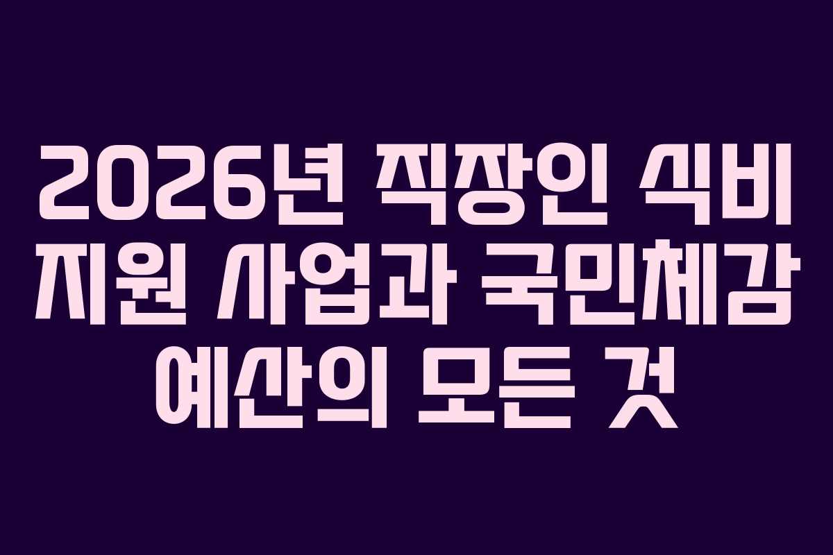 2026년 직장인 식비 지원 사업과 국민체감 예산의 모든 것