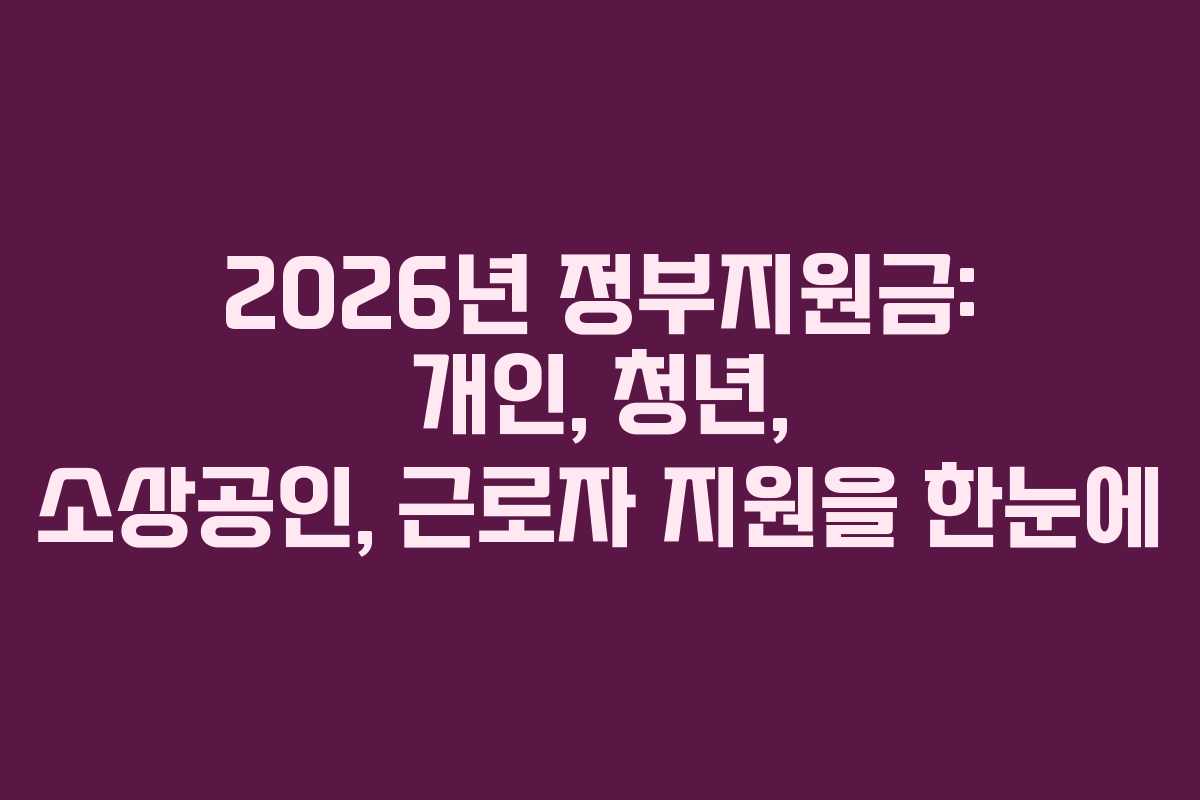 2026년 정부지원금: 개인, 청년, 소상공인, 근로자 지원을 한눈에