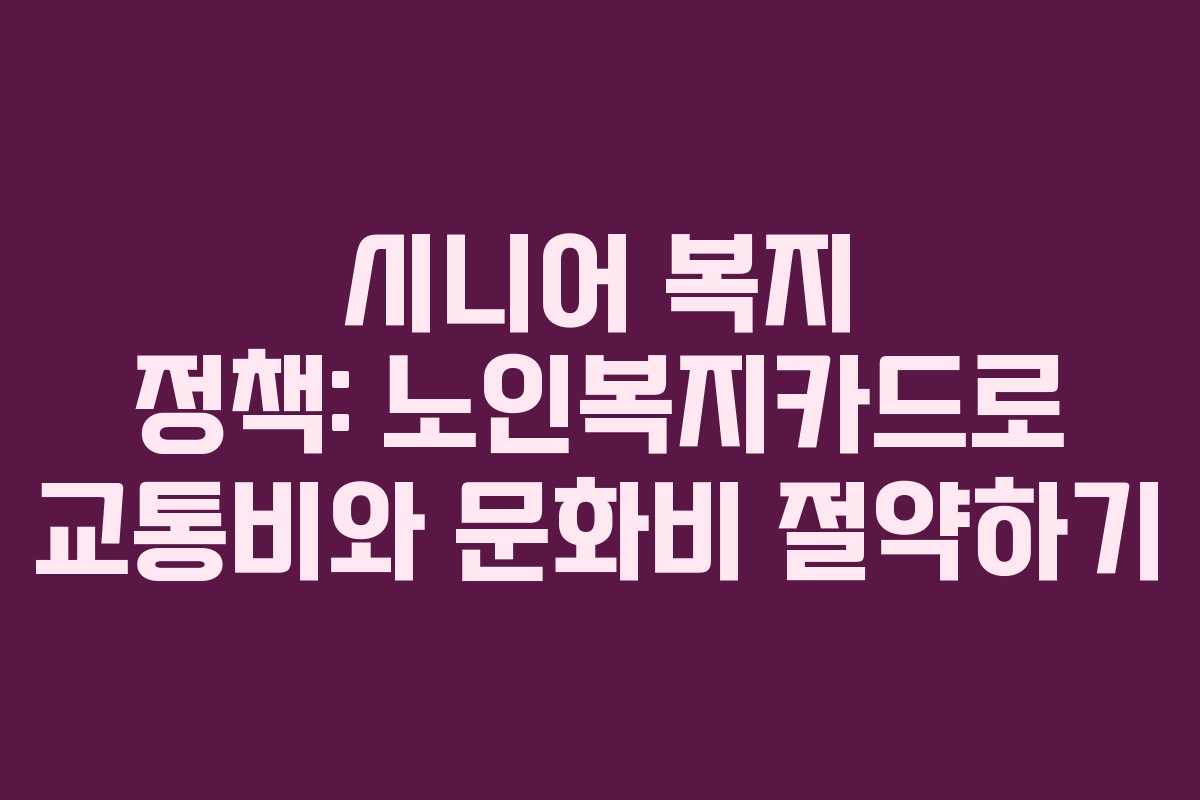 시니어 복지 정책: 노인복지카드로 교통비와 문화비 절약하기