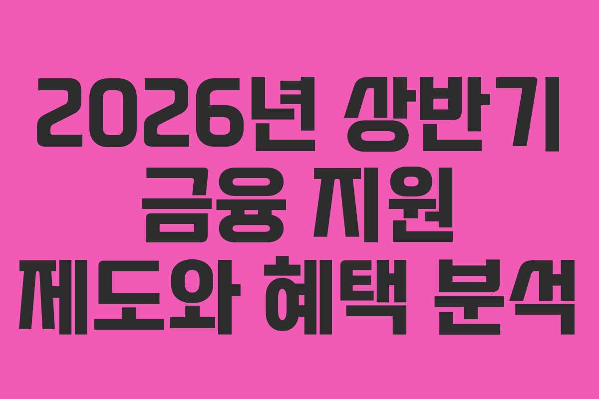 2026년 상반기 금융 지원 제도와 혜택 분석