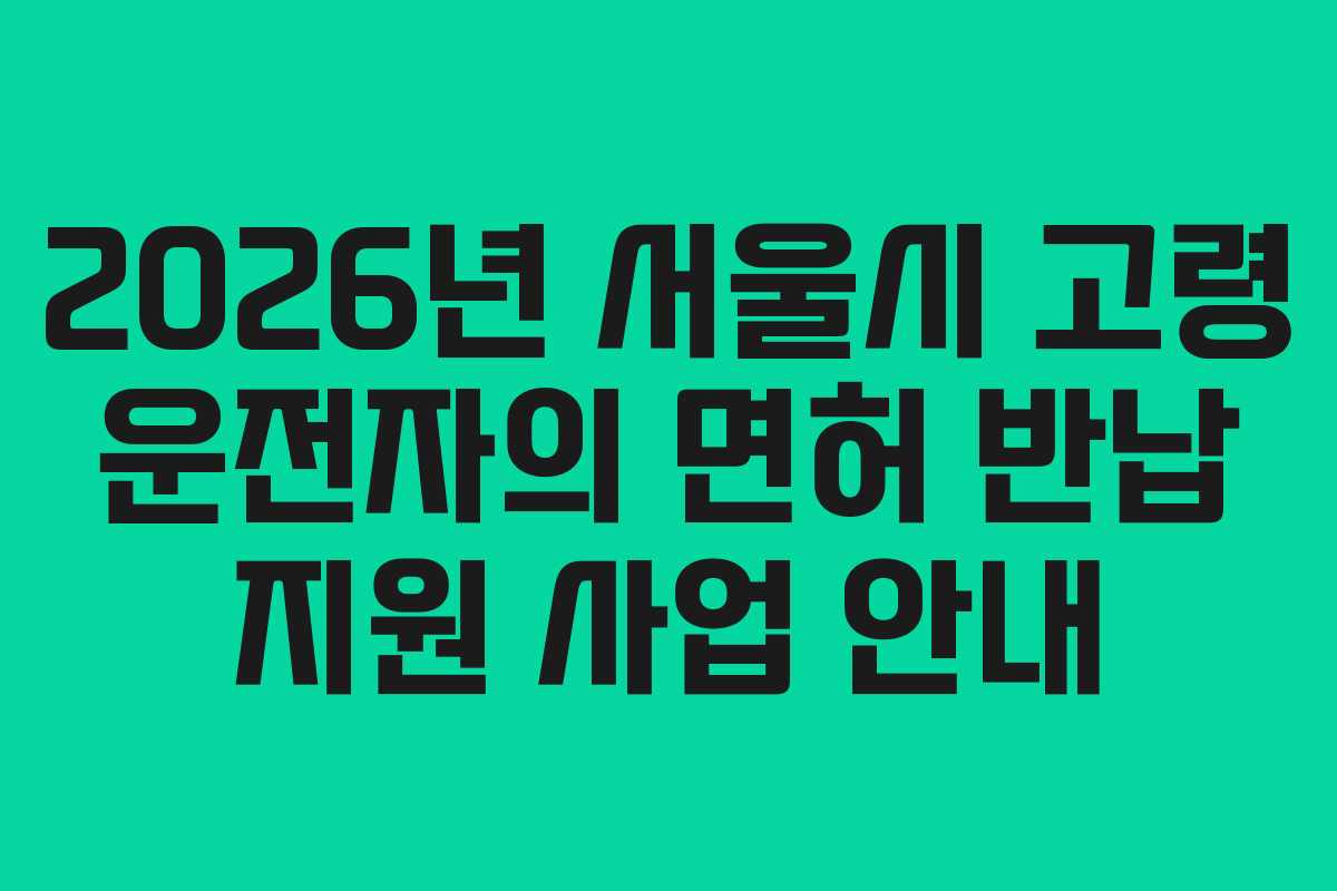 2026년 서울시 고령 운전자의 면허 반납 지원 사업 안내