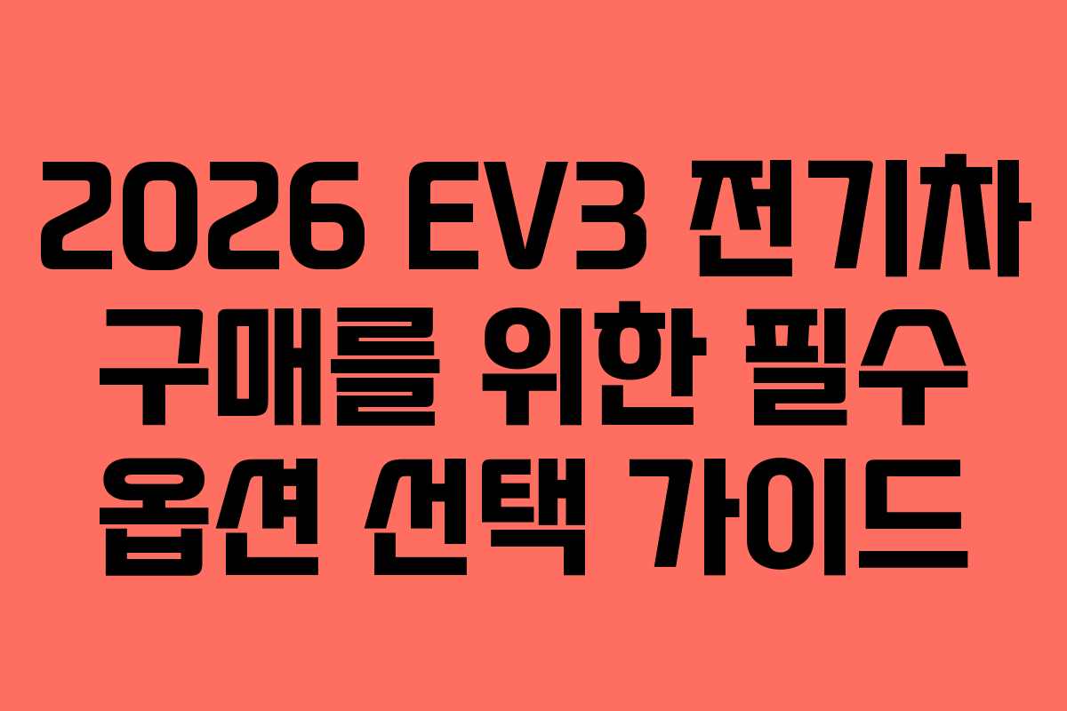 2026 EV3 전기차 구매를 위한 필수 옵션 선택 가이드