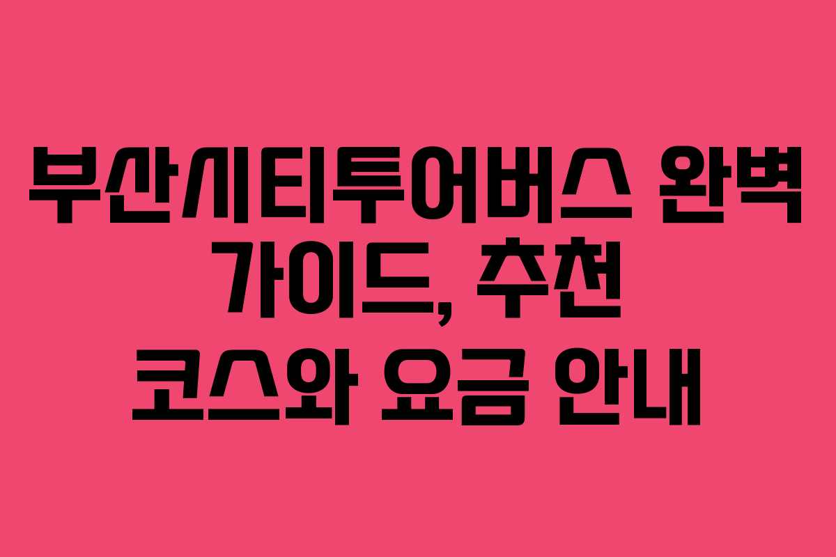 부산시티투어버스 완벽 가이드, 추천 코스와 요금 안내