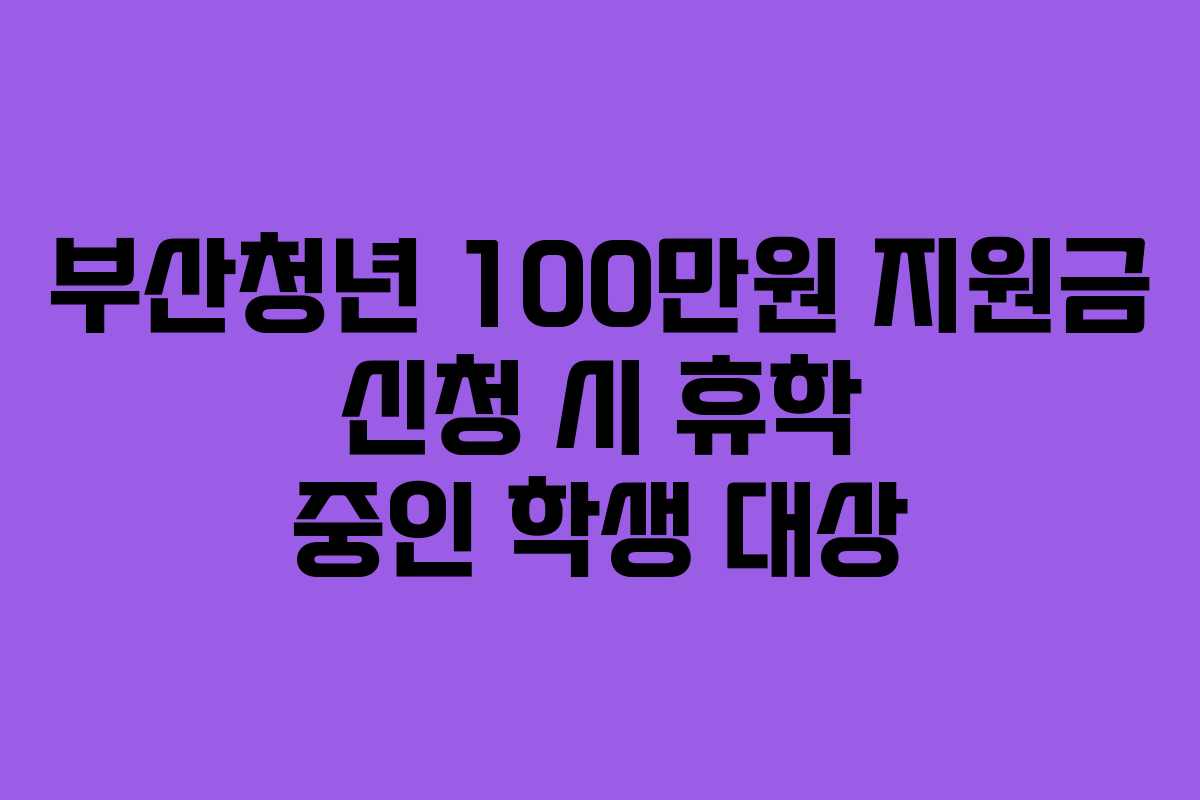 부산청년 100만원 지원금 신청 시 휴학 중인 학생 대상